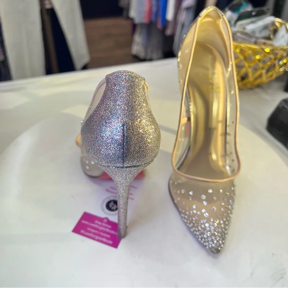 Christian Louboutin Follies Strass 100 Crystal Mesh Pumps Nude/Silver Glitter